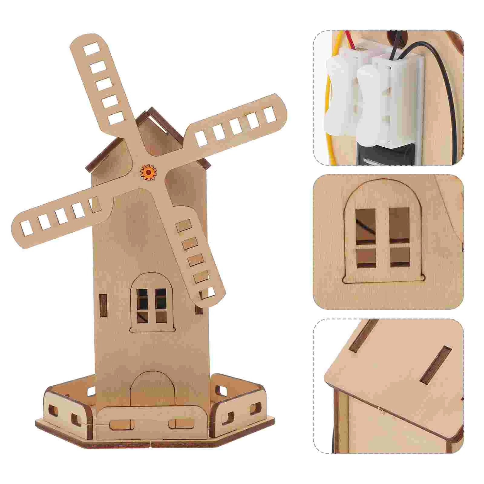 Solar Windmill Assembly Tiny House Children Power Playthings Wooden Experiments Kit