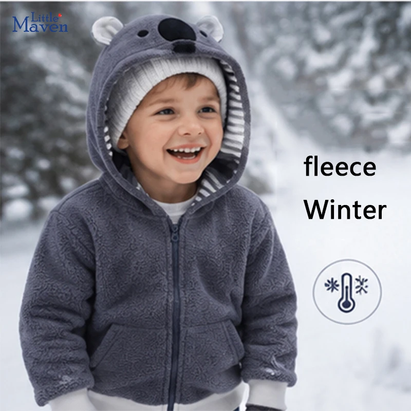 Little maven 2026 Winter Baby Boys Overcoat Zipper Coats Cartoon Bear Polar Fleece Jackets Kids Clothes Children's Clothing