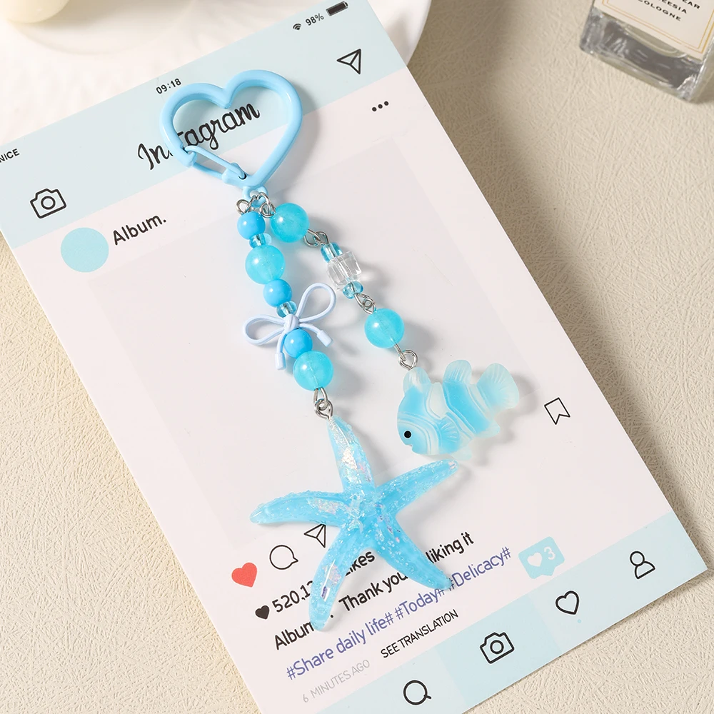 Aihua Niedlicher Y2K-Schicker Sommer-Strand-Seestern-Schlüsselanhänger für Damen und Mädchen, Handtaschenanhänger, Air Pad Hülle, Riemen, handgefertigter Schmuck, Geschenke – Detail 5