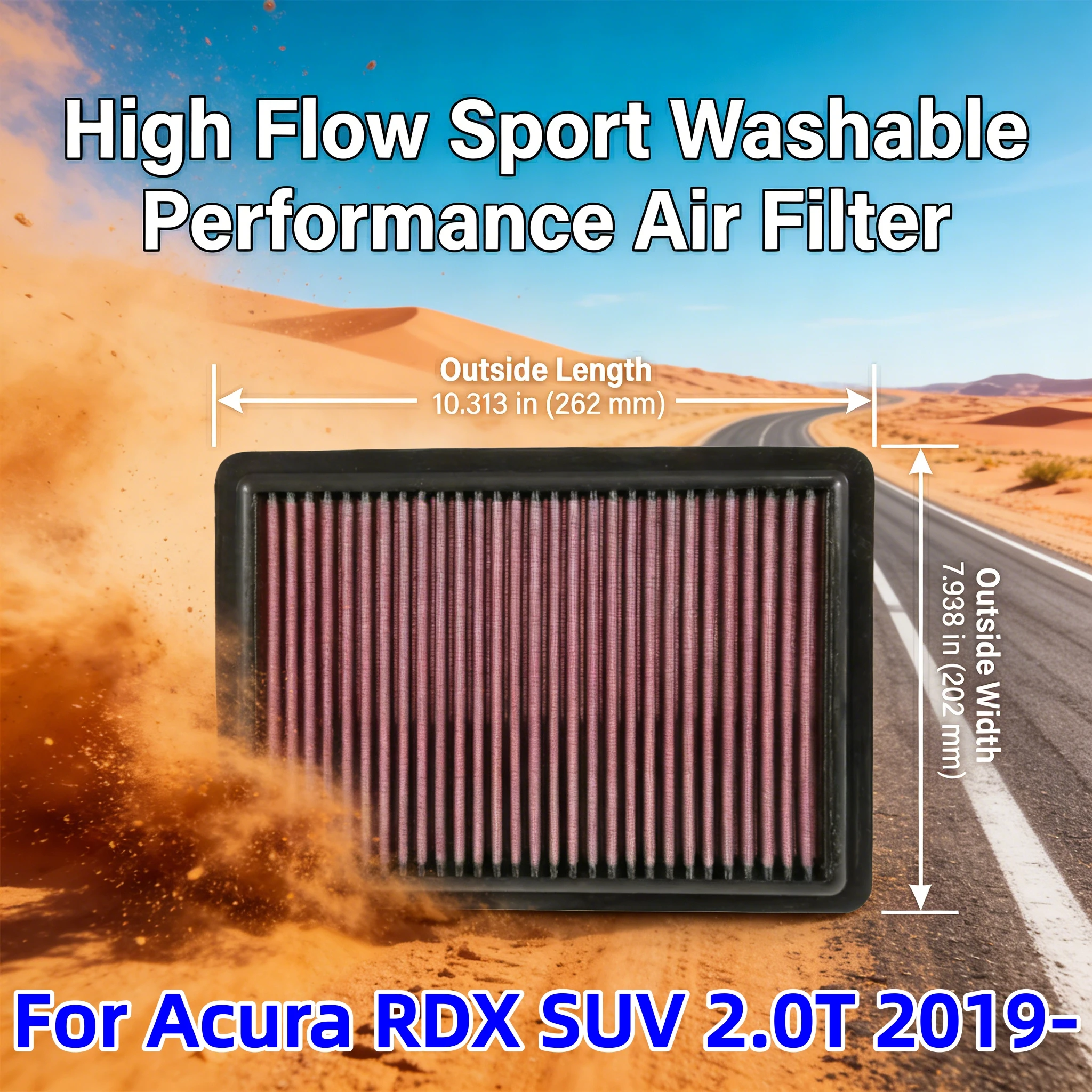 

For Acura RDX SUV 2.0T K20C VTEC Engine 2019- High Flow Sport Washable Performance Panel Air Filter Intake System Replacement