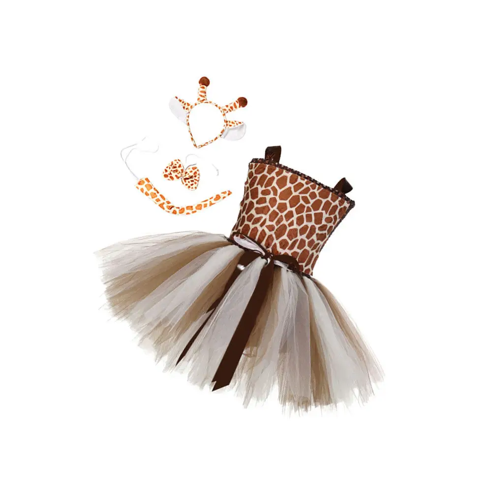 1Set Giraffe Animal Costume Outfit for Girls Dress Up Clothing Cosplay Suit Birthday Christmas Event Stage Accessory Soft Skin