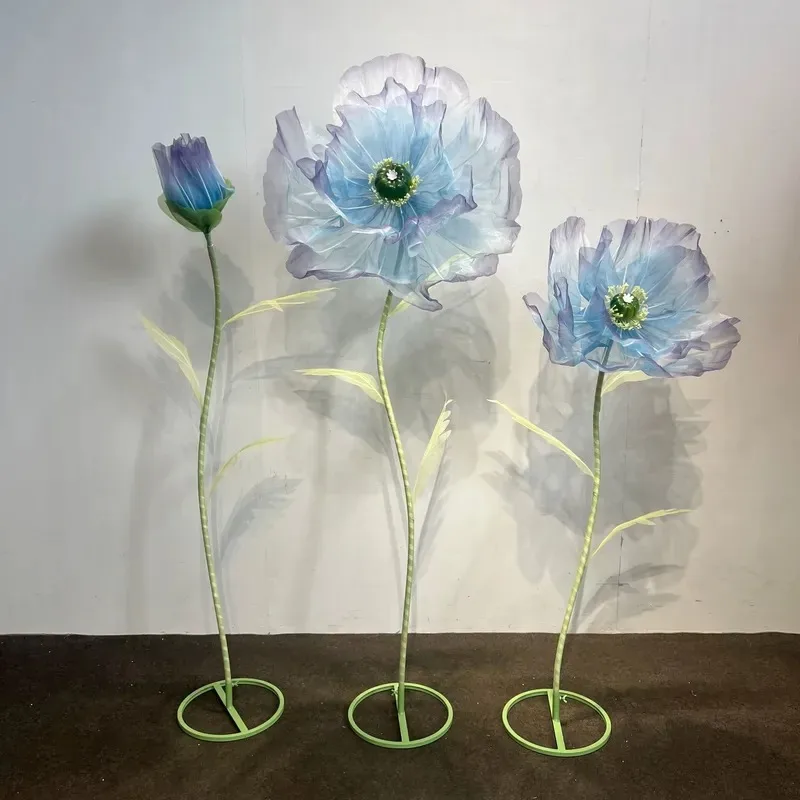 Modern Luxury Iron Mesh Organza Flowers 180cm Full Set Decorative Window Display for Outdoor Wedding Party