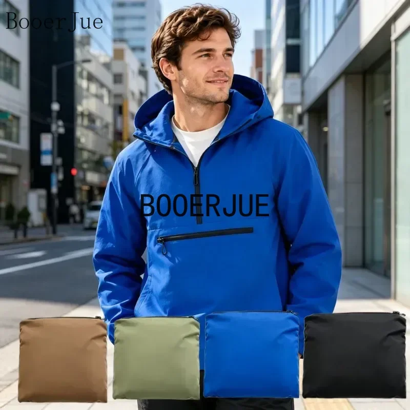Half Zip Pullover Style Men's Autumn Hooded Jacket Waterproof Windproof Outerwear Daily Outdoor Wear Climbing Running Sports
