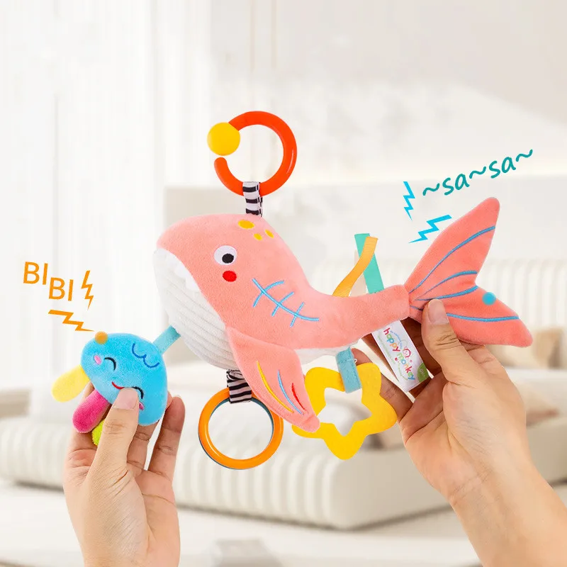 Weiche Plüsch Vogel Baby Bett Hängen Musik Rassel Spielzeug Neugeborenen Pädagogisches Hand Grip Mobile Ring Glocken mit Beißring Kinderwagen Spielzeug