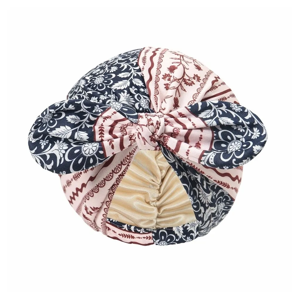 Satin Lined Bandana Turban Hat Paisley Print Rabbit Ear Bow Knot Hair Cover Bonnet 1PC Multi-Color Pre-Tied Head Wrap For Women