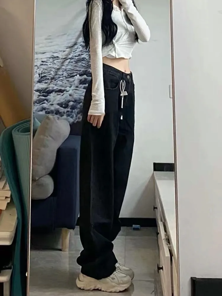 Loose Fit Straight Leg Black Jeans Women's Autumn Winter New Style plus Size Small Stature Drapey Lazy Floor Length Pants