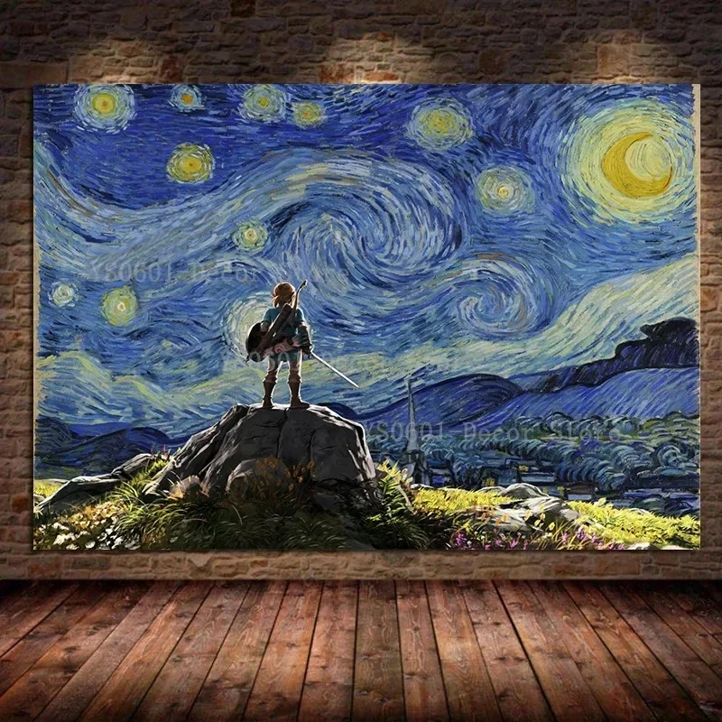 

The Legend of Zelda Poster Van Gogh Starry Night Canvas Painting Japanese anime game Wall Art Living Room Decor Home Decor