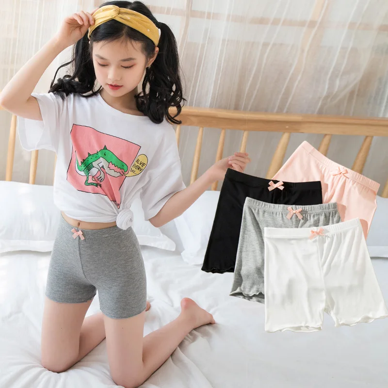 2026 Summer Thin Girls Safety Pants Cute Style Bow Ruffle Kids Leggings Solid Color Soft Children Shorts