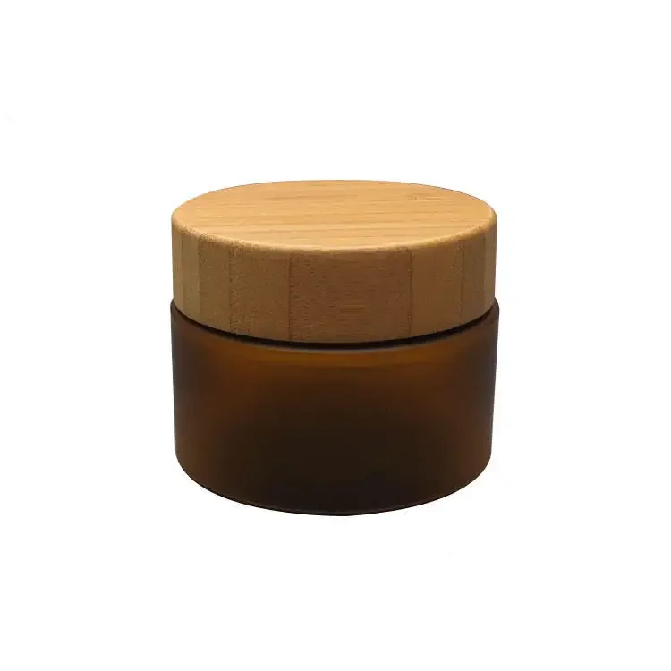 

Cosmetic Wide mouth food grade luxury container 250ml frosted clear amber pet plastic cream jar with bamboo lid engraving logo