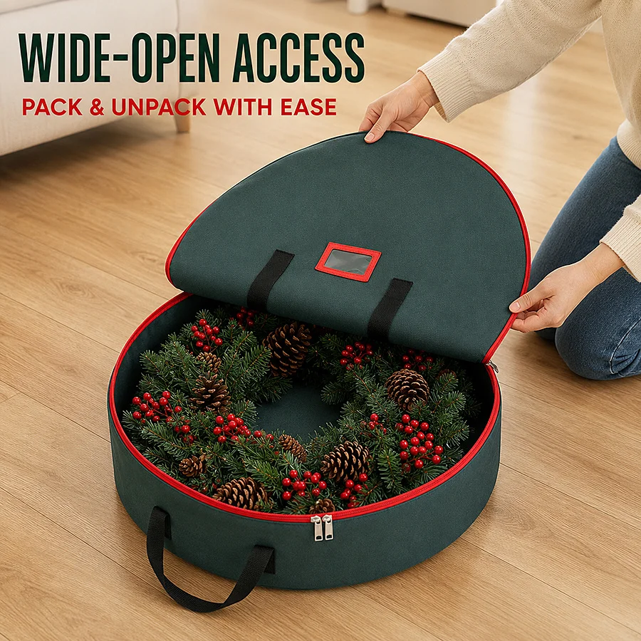 1Pc 24 Inch Round Christmas Tree Storage Bag Foldable Xmas Wreath Bag for Garland Dustproof Home Storage Cover