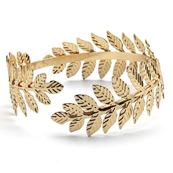 Golden Silvery Leaf Arm Bracelet for Women Greek Roman Bride Wedding Armband Bracelets Bangle Open Hand Jewelry Accessories