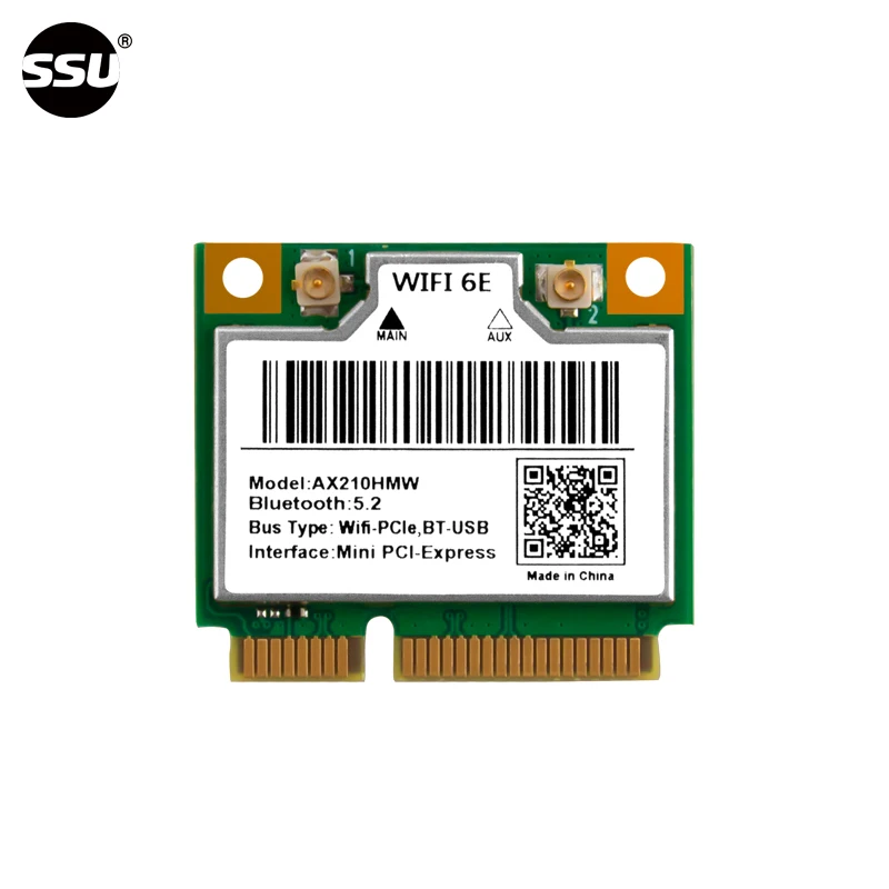 SSU WiFi 6E Mini PCI-E AX210HMW بطاقة الشبكة اللاسلكية بلوتوث 5.3 مناسبة لأجهزة الكمبيوتر المحمول المكتبية محول WiFi اللاسلكي