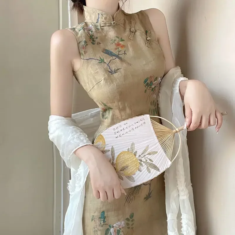 

Retro Cheongsam Old Shanghai Ancient Painting Qipao Dress Summer 2021 New Republic of China Style long Vintage Dress