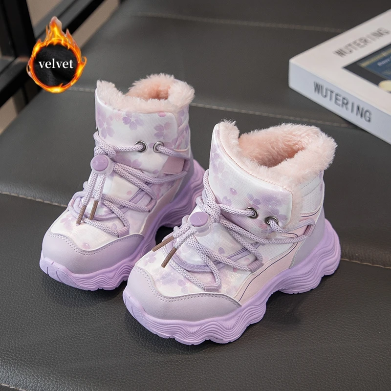 

Зимние бархатные детские зимние ботинки, уличные теплые плюшевые ботинки, хлопковая обувь на высокой платформе для мальчиков и девочек, удобные детские ботильоны