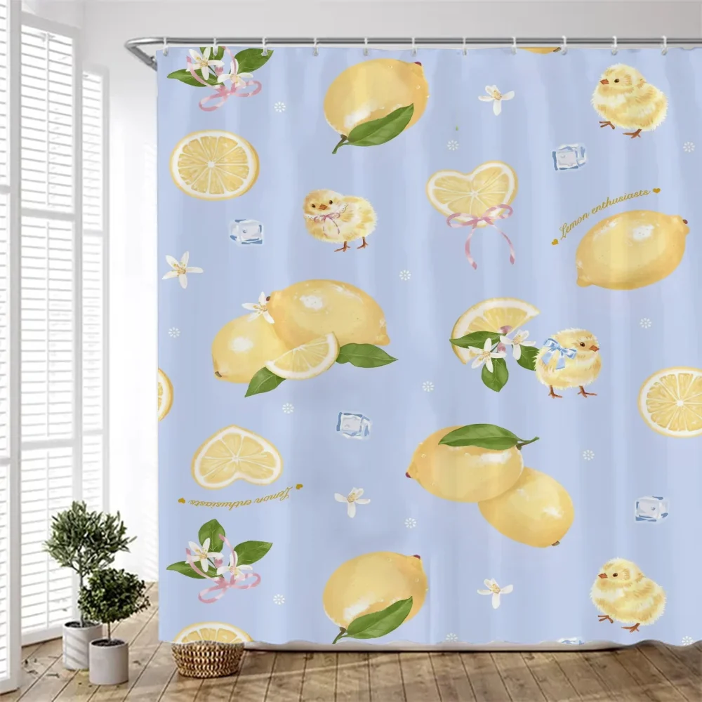 Lemon Shower Curtain for Bathroom Accessories Bath Folding Partition Curtains Bedrooms Waterproof Fabric Things the Set Showers