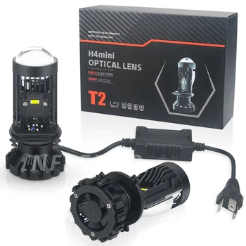 LED 프로젝터 미니 렌즈 자동 H4 LED 헤드라이트 전구 키트, 하이 로우 빔 변환, 100W 30000LM 터보 팬, 자동차 조명 램프 LHD, T2 H4 