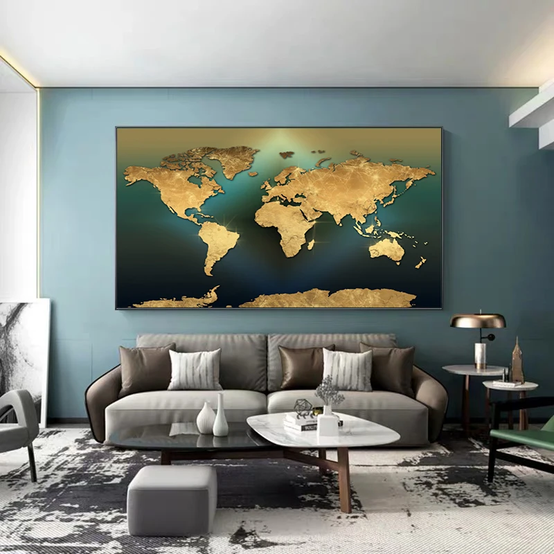 Modern Minimalist World Map Art Posters and Prints Canvas Paintings Wall Art Pictures for Living Room Decor(No Frame)
