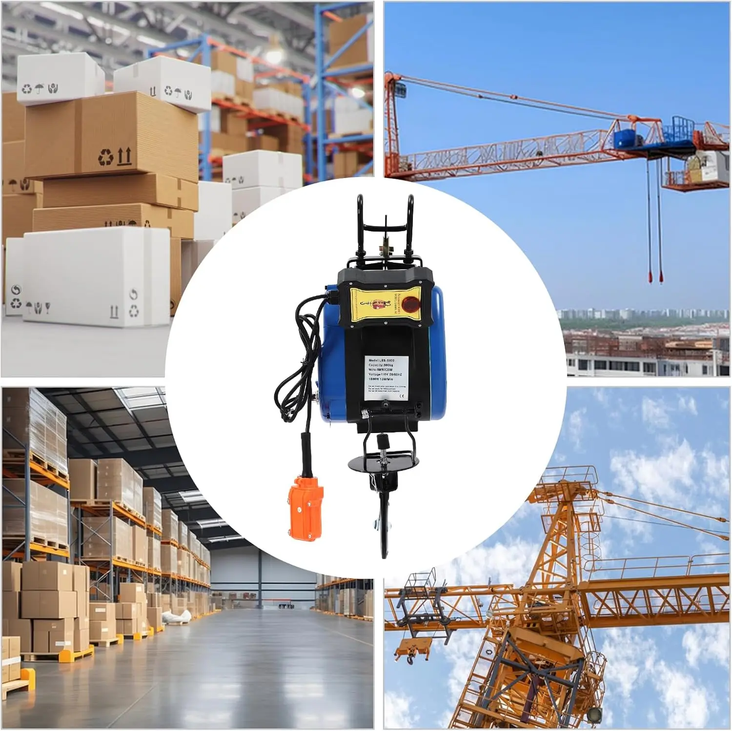 Portable Winch, Electric Hoist With Remote Control And 1800W Copper Motor Electric Winch For Lifting Cranes Pilasters Single