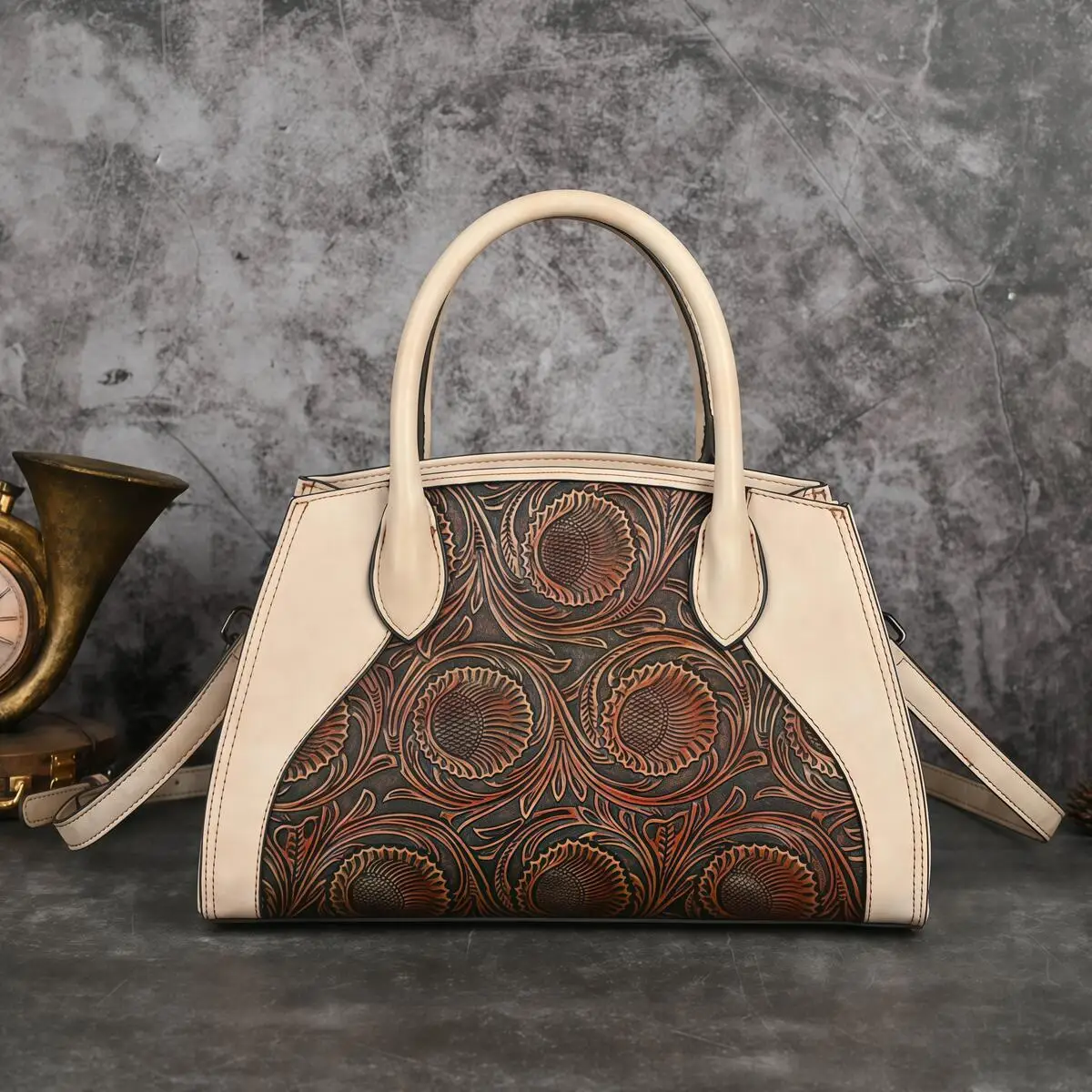 MOTAORA Neue geprägte Umhängetasche für Damen, Vintage-Handtasche und Geldbörse aus Leder mit großem Fassungsvermögen für den täglichen Gebrauch