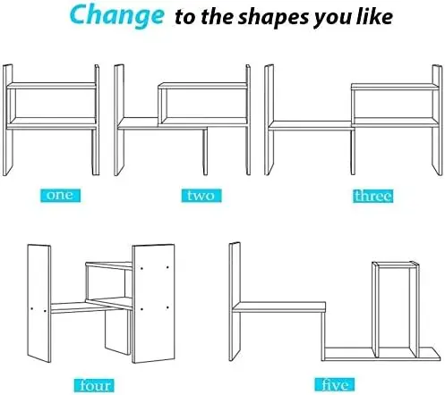 Expandable Wood Desktop Bookshelf Desktop Organizer Office Storage Rack Wood Display Shelf