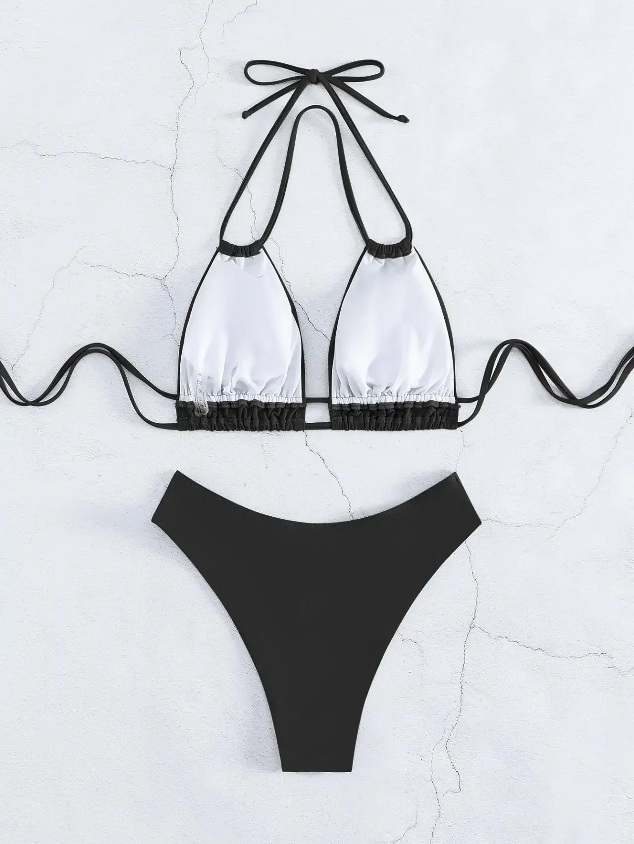 Modisches Bikini-Badebekleidungsset, zweiteiliger Damen-Badeanzug mit Neckholder in einfarbiger Farbe für Strandpartys, Bikini-Set