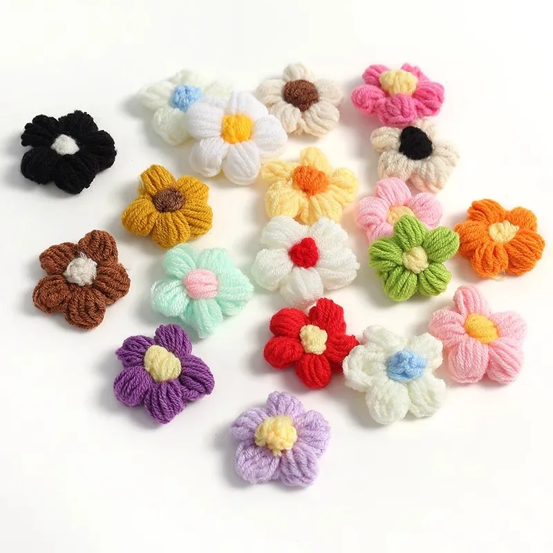 10pcs Hand-knitted Flower Applique Sew r For Clothes Shoes Hats Craft Diy Hair Clip Wedding Hats Decorative Accessories