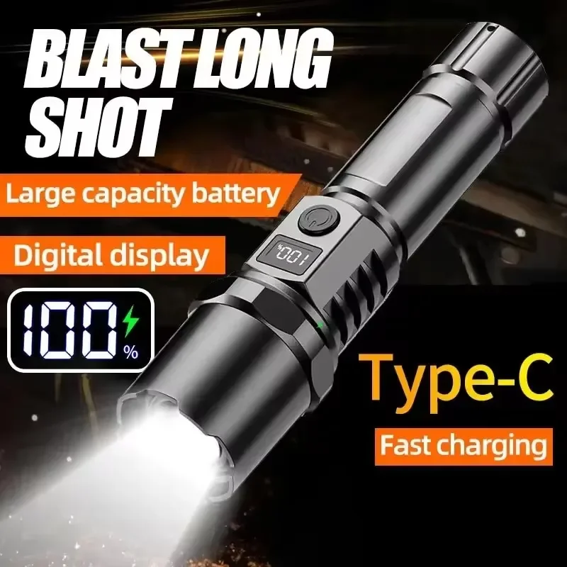 

Portable Spotlight Long Range 30W Lightweight LED Flashlight Type-C Built-in 18650 Battery Telescopic Zoom LED Tactical Torch