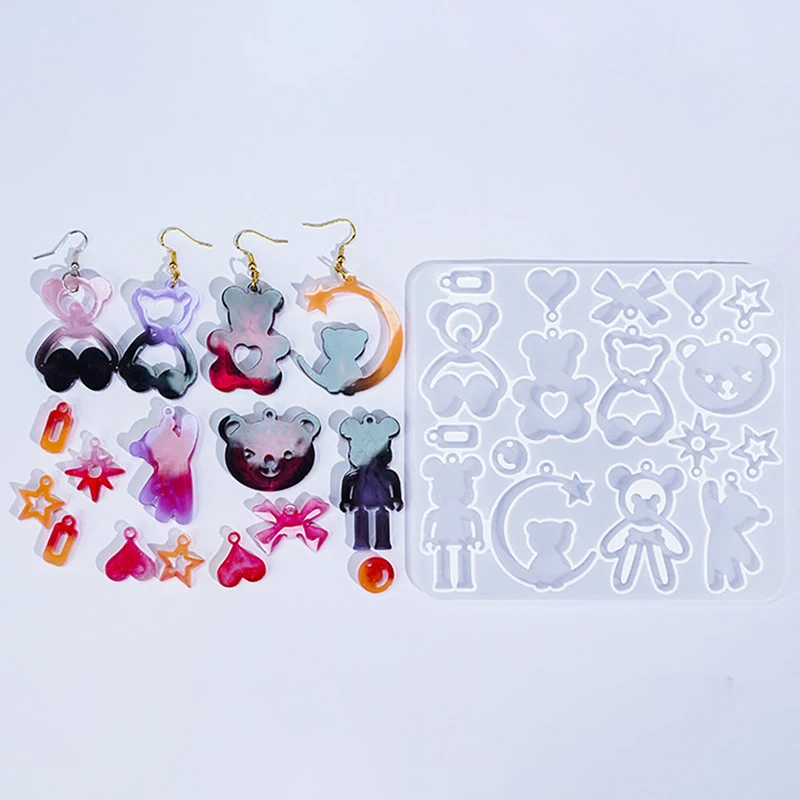 Molde de silicona de resina epoxi para pendientes, molde de resina en forma de luna, Animal, flor, fabricación de joyas, llavero, artesanía