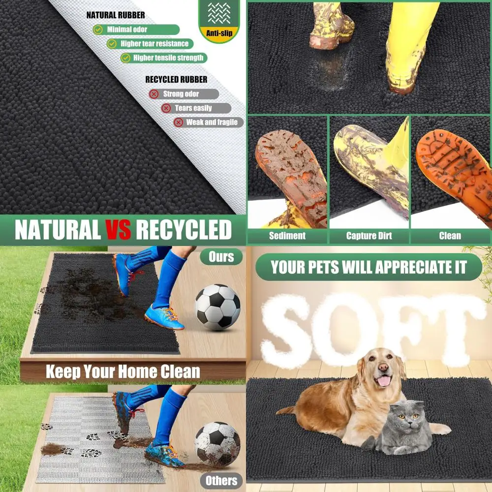 

Влагопоглощающий уличный коврик 60 x 36 см, моющийся грязезащитный коврик для собак, нескользящий внутренний коврик, темно-серый