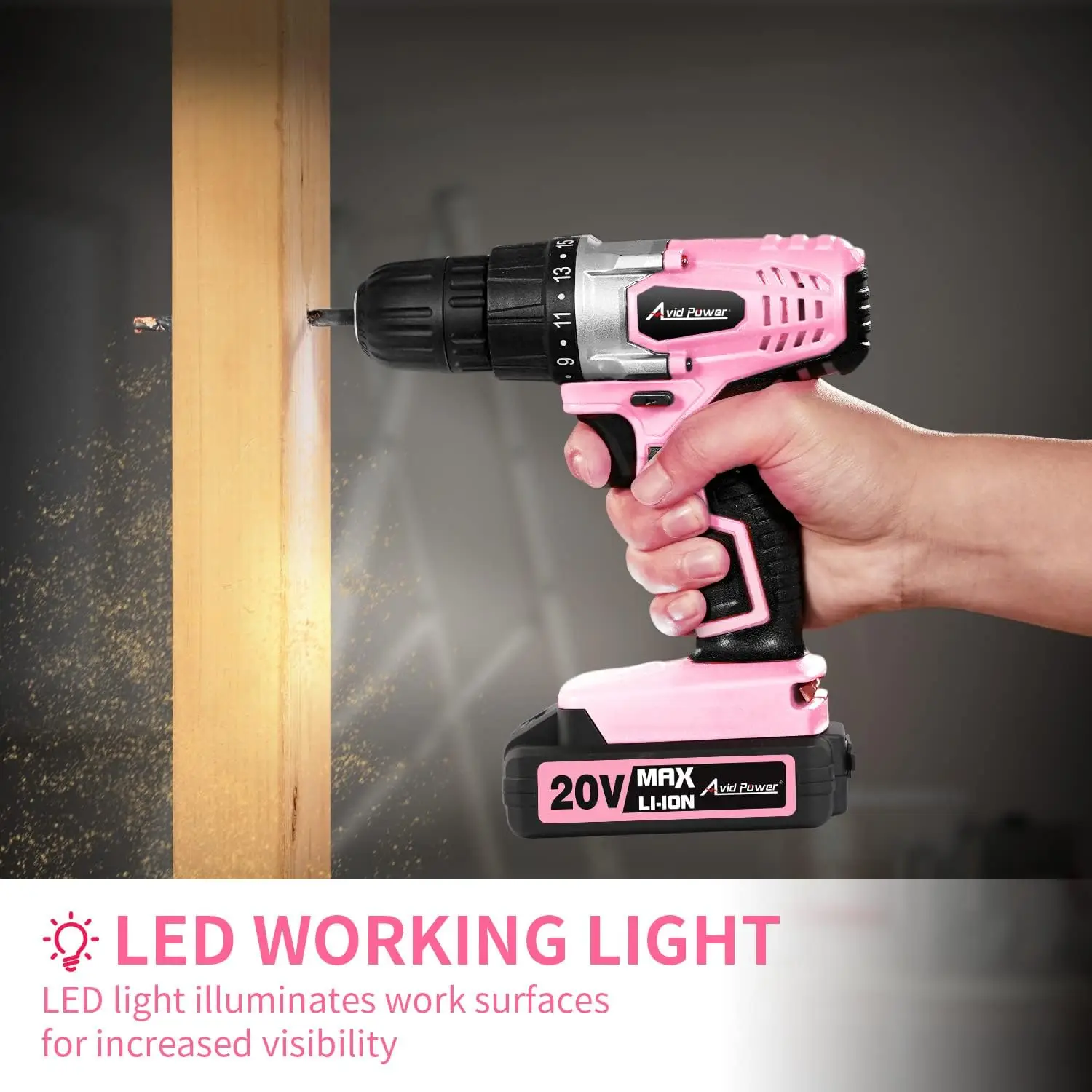 Pink Cordless Drill Set with Battery, 20V Max, 3/8-Inch Chuck, Variable Speed & 22 Bits for DIY