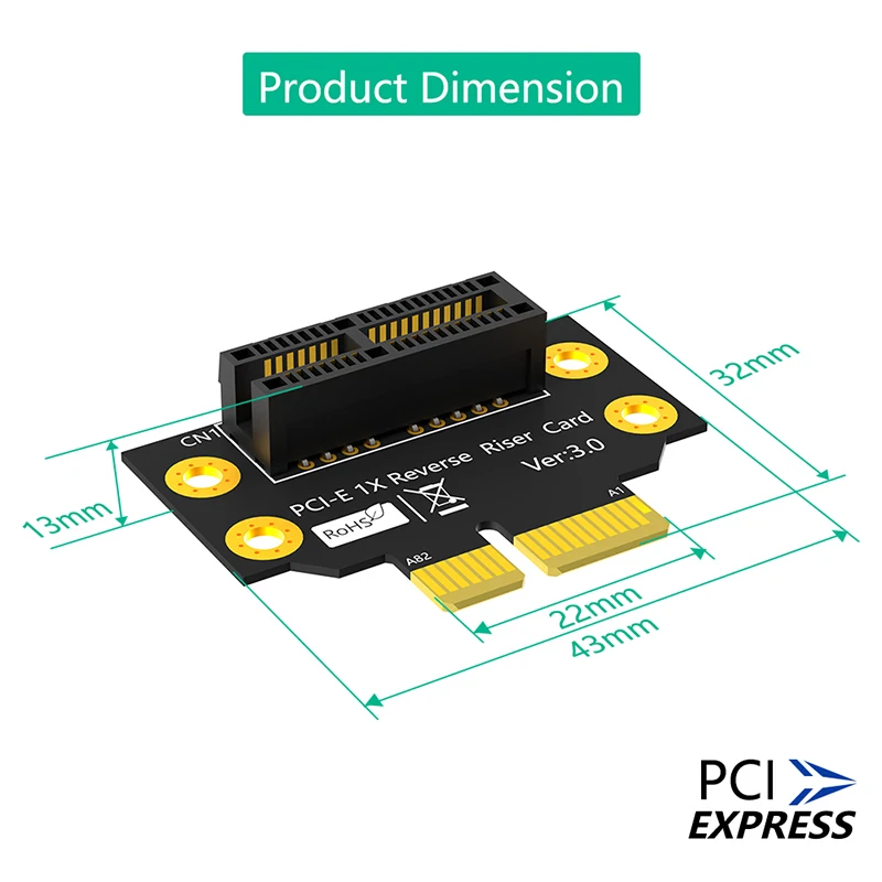 32mm PCIE X1 3.0 90 Degree Reverse Male to Female Riser Card PCI Express 1X to 1X Convert Card Adapter Riser Board for 1U Server