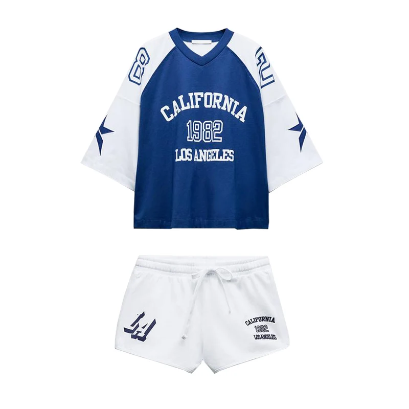 Primavera moda carta imprão manga curta cseta veludo têxtil orts f conjunto 02643 0264347 confortável roupa ...