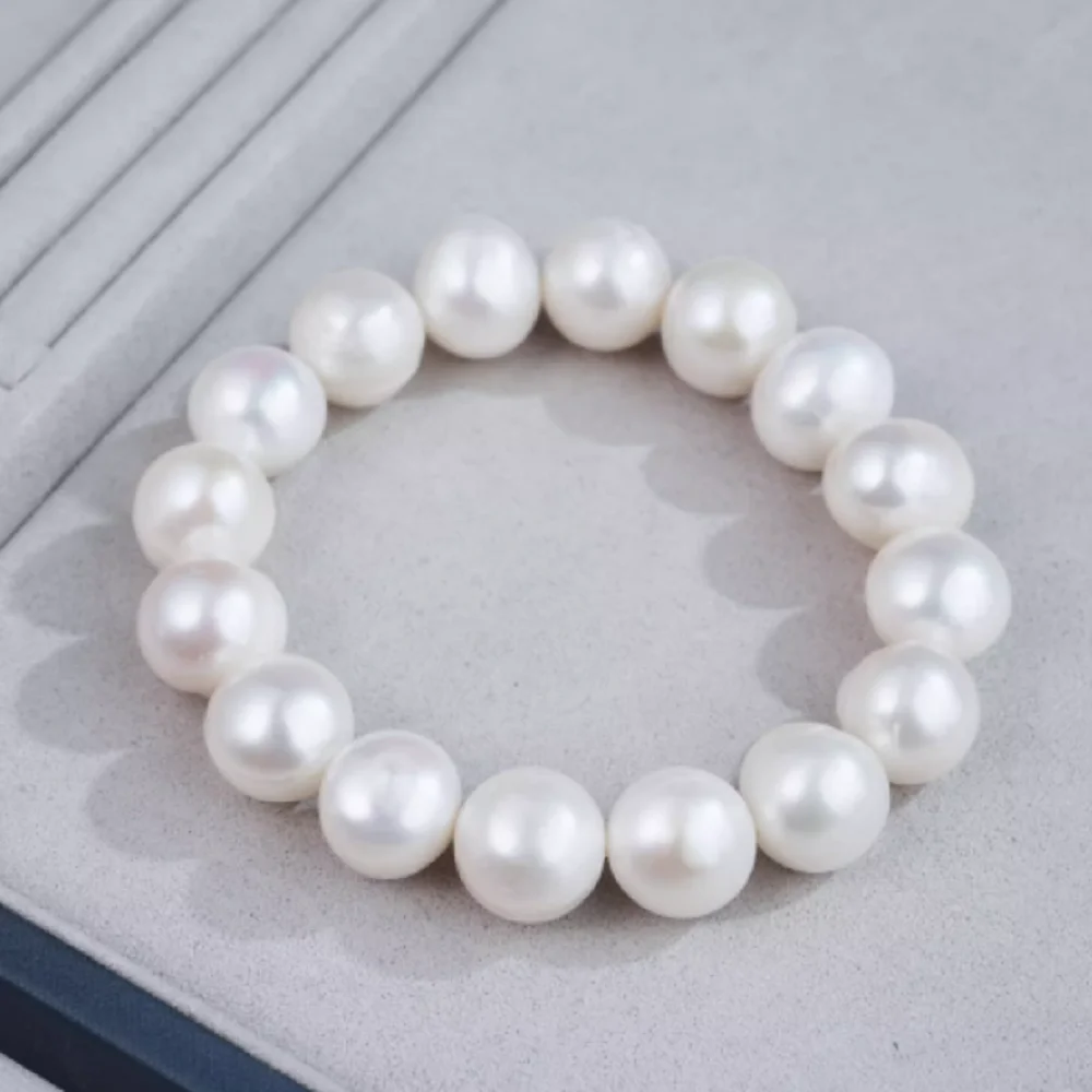 Large grained pearl AAA13-14mm natural Japanese white pearl elastic bracelet 19cm