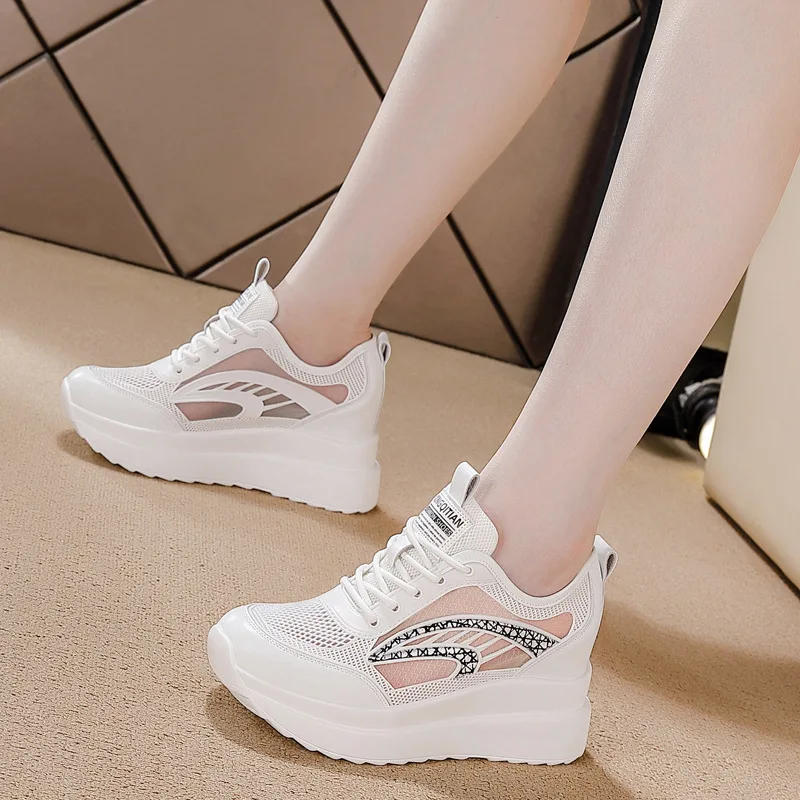 

Women's Hollow Mesh Platform Sneakers Summer Breathable Wedge Hidden Heel Casual Walking Shoes Fashion Sneakers for Daily Wear