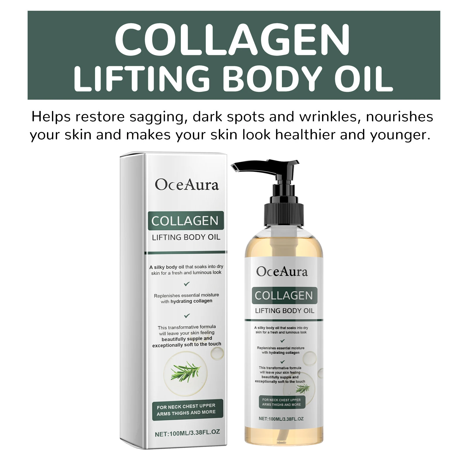 Oceaura Collagen Lifting Body Oil Firming Hydrating Anti Aging Brighten Smooth Dry Skin Reduce Fine Lines Full Body Massage Oil