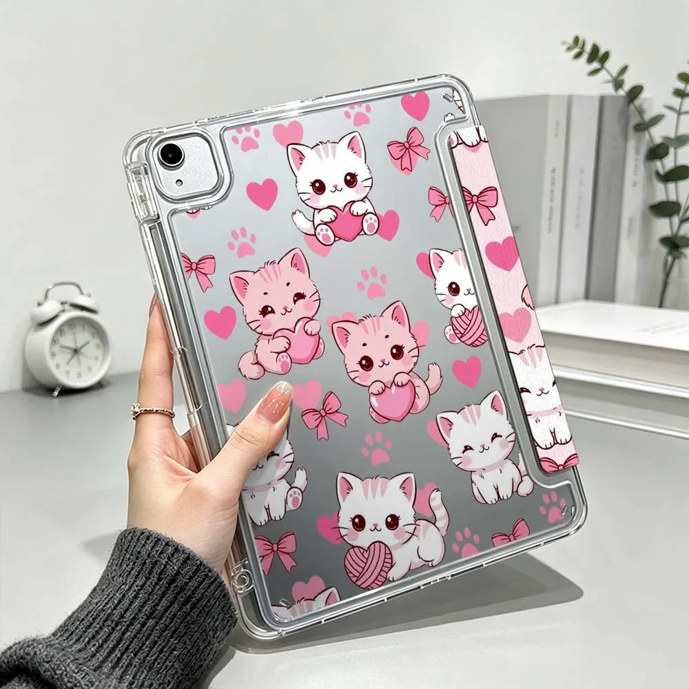 

Cute Pink Cat with Heart For iPad Pro Air mini 6 5 4 3 2 1 11th 10th 6th 5th M5 M4 A17 Pro A16 Foldable 3Y Tablet Case Soft