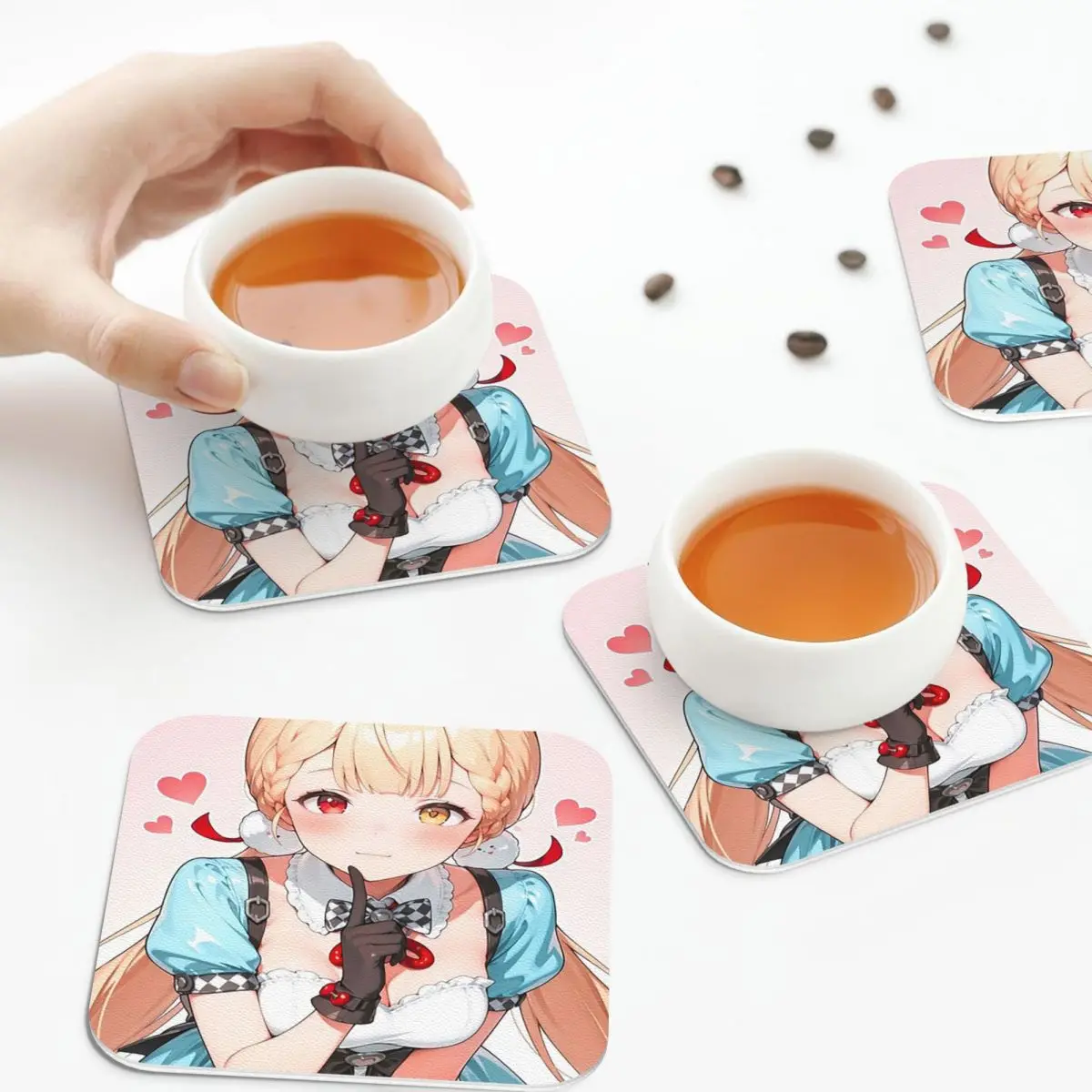 

Alice Thymefield, милые подставки Waifu Zenless Zone Zero для девочек в стиле аниме, кожаные салфетки, изоляционные кофейные коврики, обеденные подушечки, набор из 4 шт.