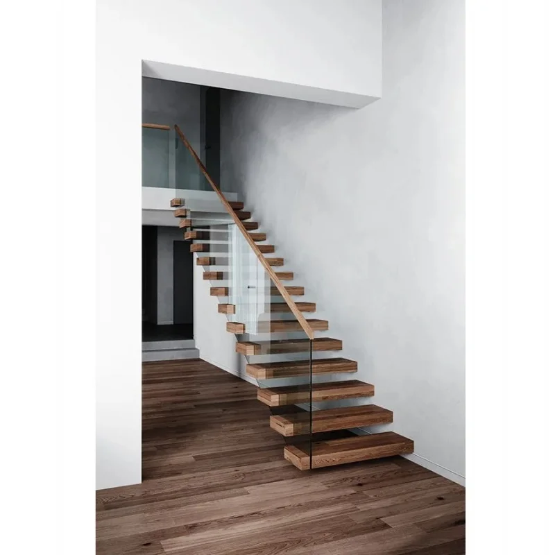 custom.Prefabricated Apartment Building Wood Stairs Design Indoor Wood Tread Floating Stairs
