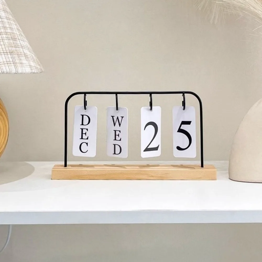 New Wooden Desktop Flip Calendar Turn Page Design Vintage Standing Calendar Date Display DIY Wooden Calendar Office Decoration