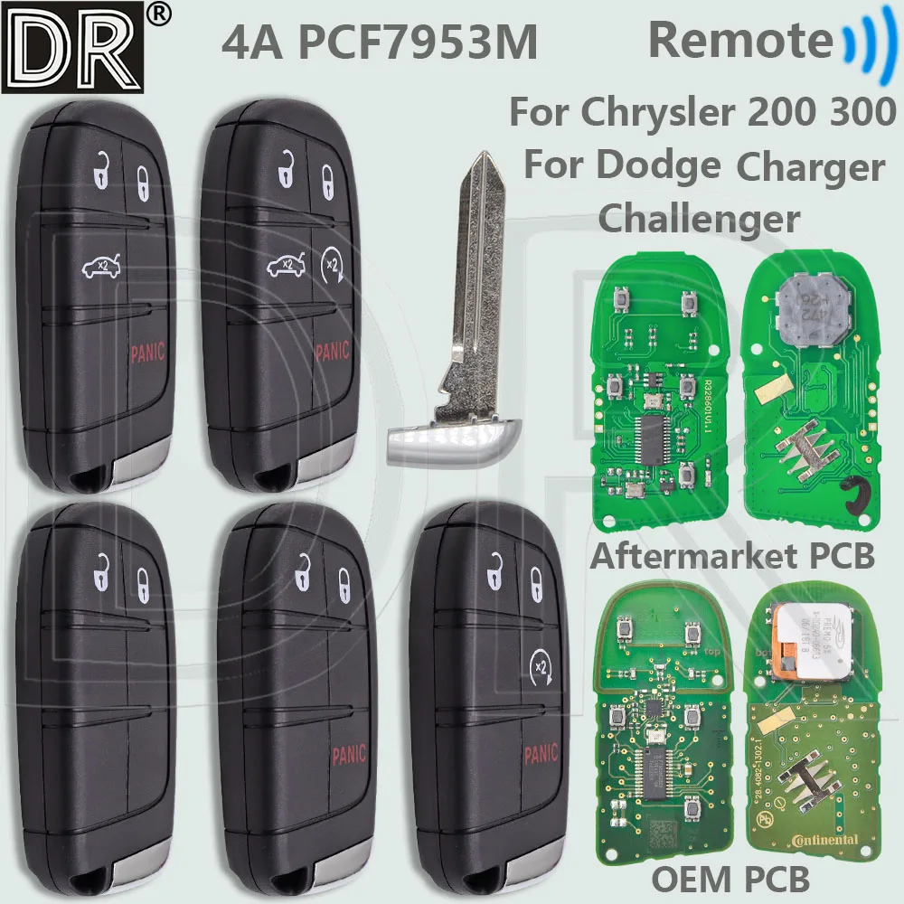 

DR 4A PCF7953M M3M-40821302 433MHz Smart Car Remote Key 68155686AA/AB/AC For Chrysler 200 300 Dodge Charger Challenger 2015-2023