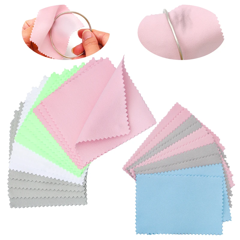 40pcs Silver Polish Polishing Cloth Jewelry Cleaning Anti Tarnish Reusable Small Soft Wiping Cloth Keep Jewelry Shining Tools