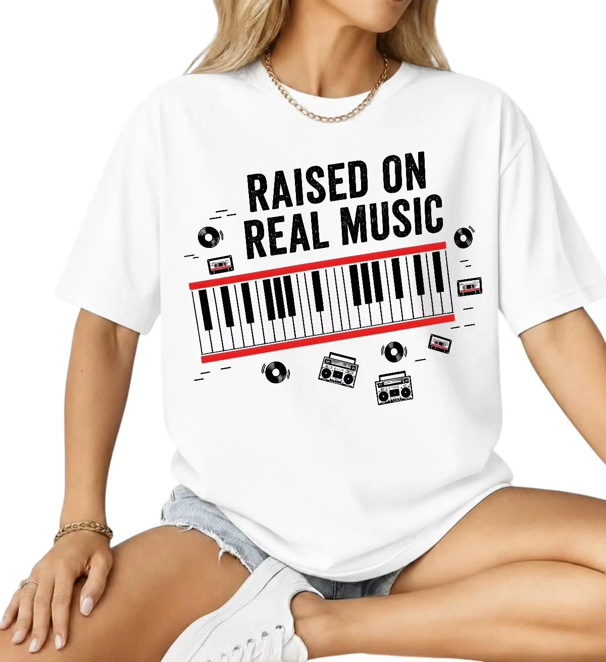 Women'S Real Y2K Fashion - Футболка с принтом Piano Beat на