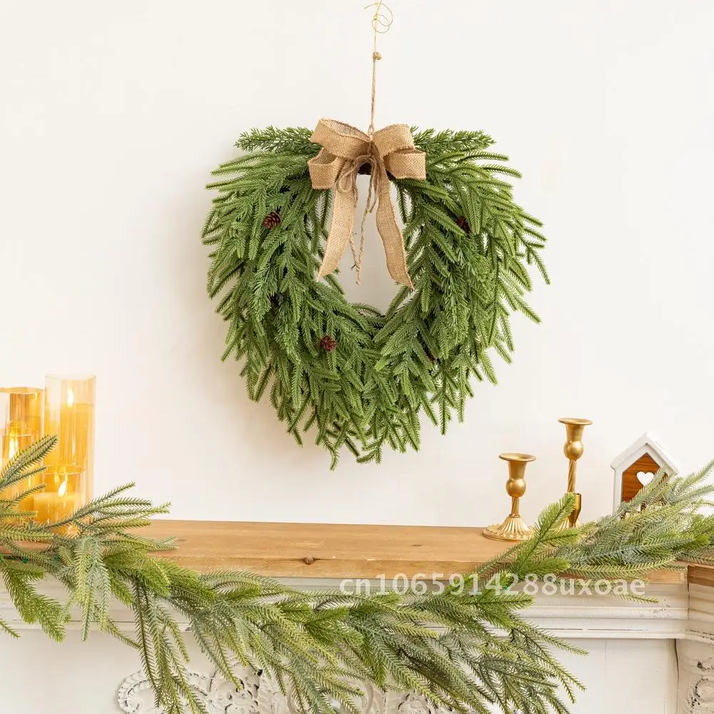 مادة جديدة لعيد الميلاد ملمس على شكل قلب إكليل الباب الأمامي معلق ديكورات المنزل حلي معلقة