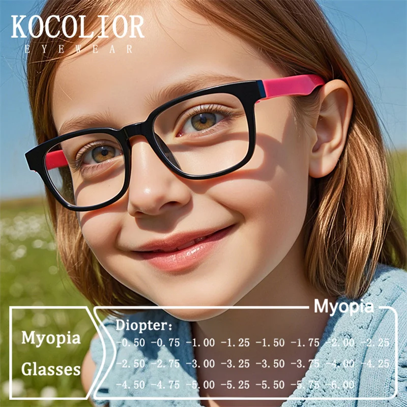 Brand Design Boy Square TPEE Frame Anti Blue Light Prescription  Myopia Glasses Girls Photochromic Astigmatism Children Eyeglass