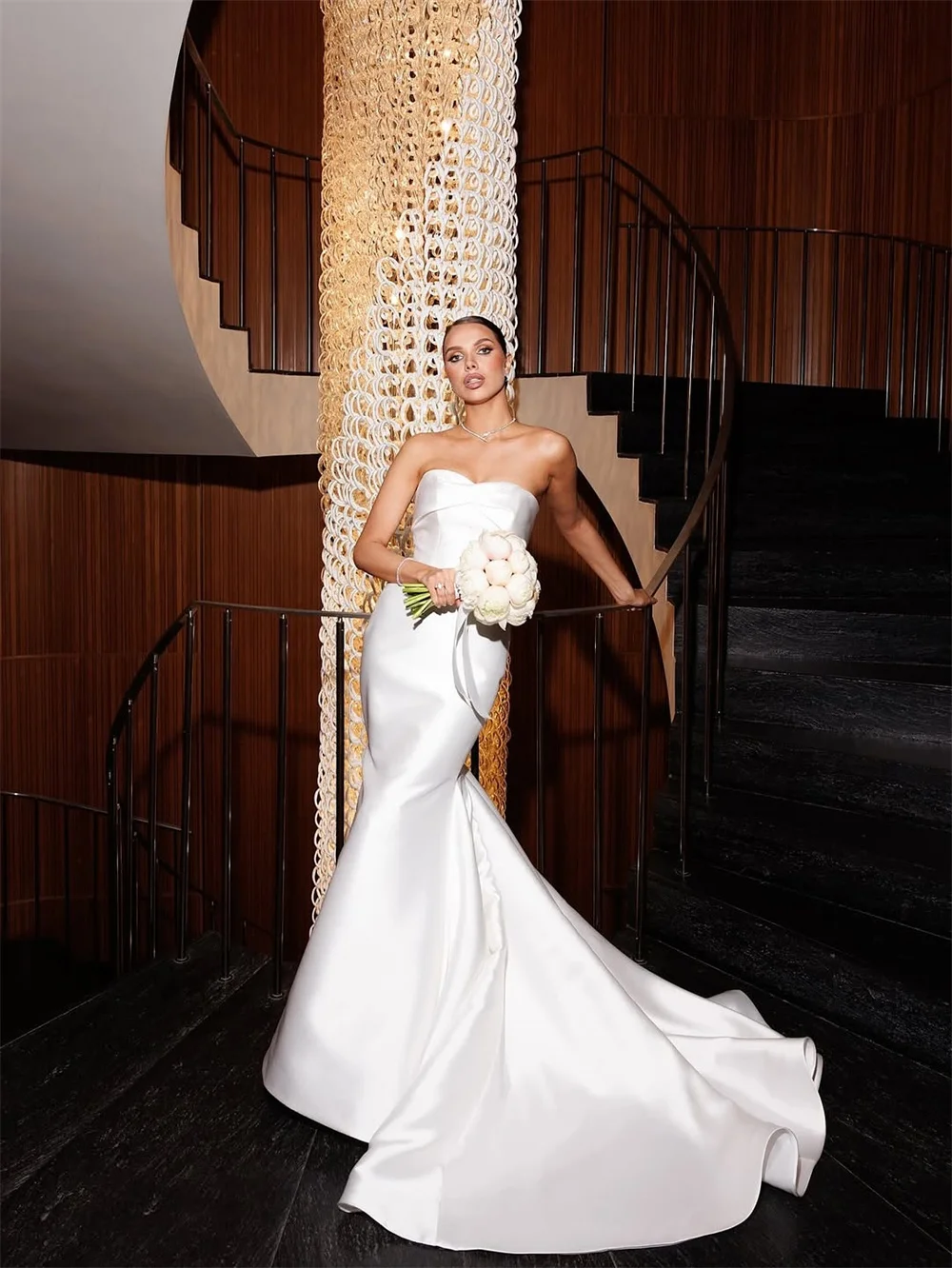 Kyoto Customized White Simple Satin Mermaid Wedding Dress Strapless Long Train vestidos de noche Elegant Evening Dresses 2025