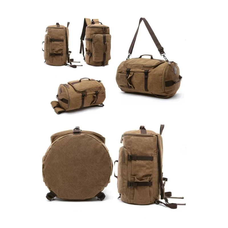 Large Capacity Canvas Bags for Men Outdoor Travel Backpack Converted Crossbody Bag Student Hiking Bags