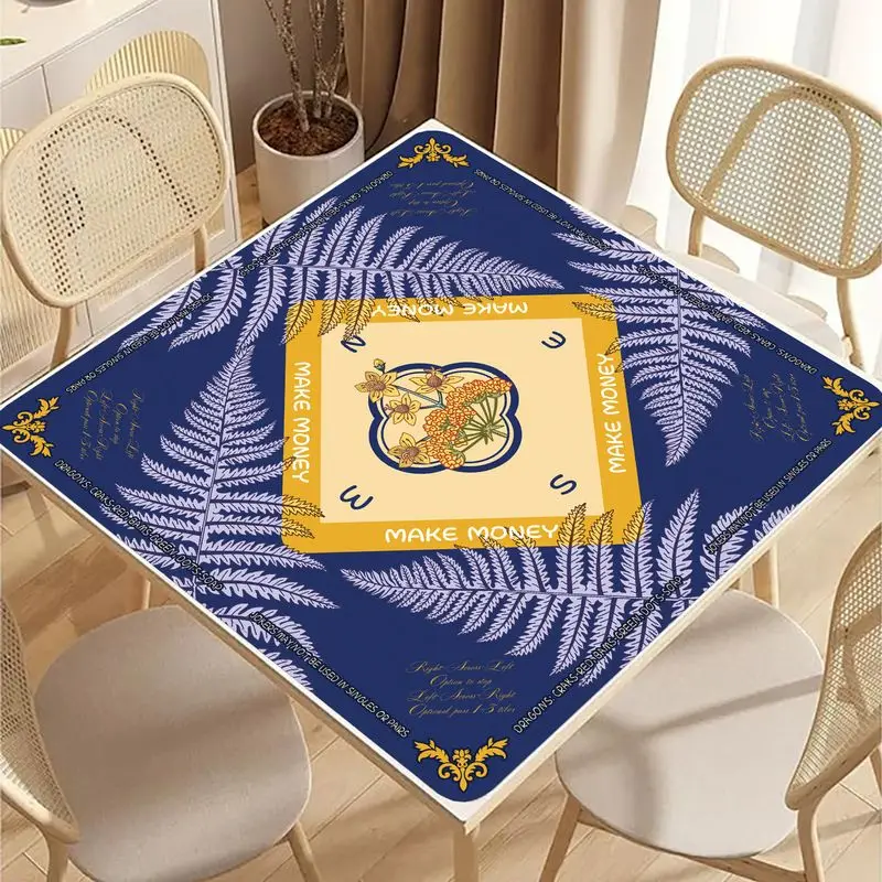 VIKAMA Vintage Fern Leaf Chinese Symbol American Mahjong Mat Charleston Marked Non Slip Silent Foldable Waterproof Game Pad