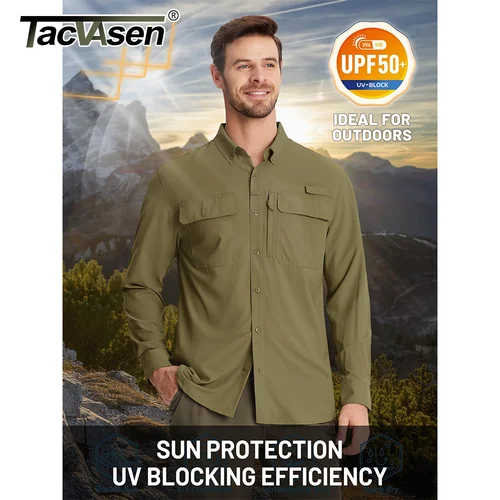 Imagen 2 del producto TACVASEN-camisas de pesca con protección solar UPF 50 + para hombre, camisas de manga larga de secado rápido, de malla transpirable, para senderismo y trabajo
