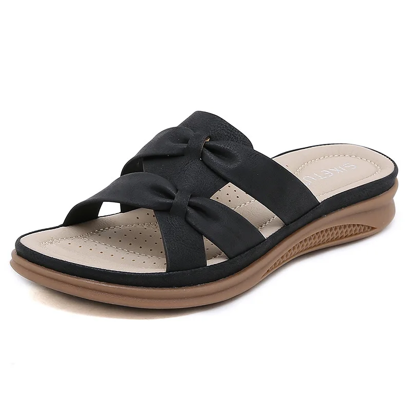 

2026 New European American Women Slides, Retro Wedge Heel, Lightweight Casual Plus Size Comfort Beach Sandals