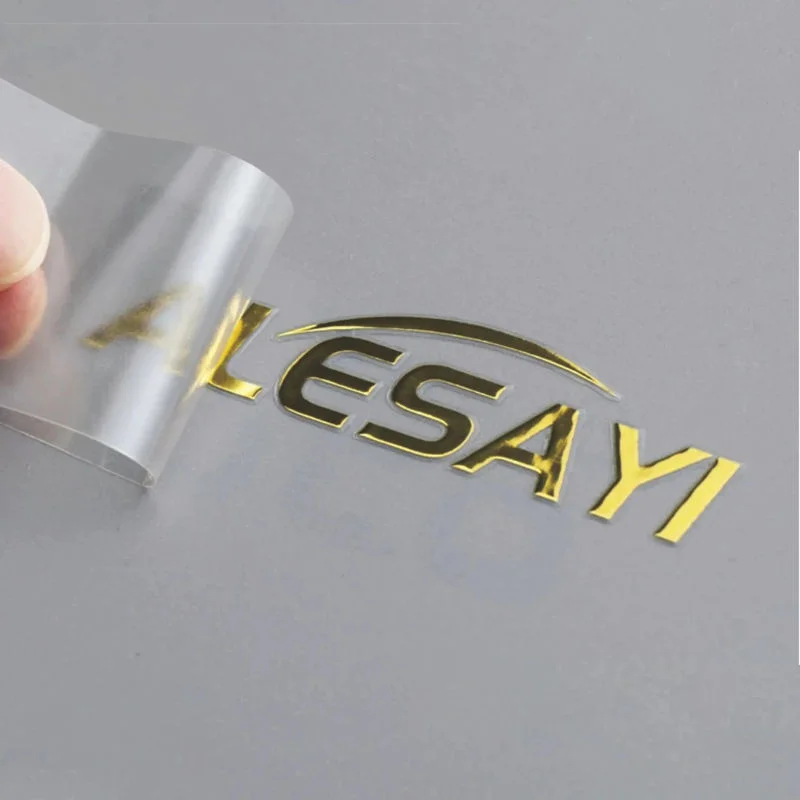 UV DTF Custom Printing Vinyl Logo Transfer Sticker Transparent 3D Metal Sticker Transfer Bronzing Hot Silver Uv Brand Stickers